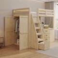 Okwish - Hochbett 90200cm, mit Stauraum, Sicherheitskletterleiter, mit Stauraum im Kleiderschrank, Einzelbett, Kinderbett, Kinderbett,