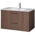 Waschtisch WELLTIME "Trento Badezimmerschrank mit Becken Bestseller", braun (cannello, eiche, cannello, eiche), B:80cm H:51,5cm T:47,5cm, Waschtische, Badmöbel in Breite 80 cm , Waschplatz mit 2 Schubladen, Badschrank