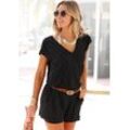 Kurzoverall LASCANA, Damen, Gr. 34, N-Gr, schwarz, Jersey, Obermaterial: 95% Viskose, 5% Elasthan, unifarben, casual, figurumspielend kurz, V-Ausschnitt, Overalls, mit V-Ausschnitt, elastischer Jumpsuit mit Taschen