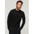 Strickpullover SUPERDRY "TEXTURED CREW KNIT JUMPER", Herren, Gr. L, schwarz (raven schwarz heather), Strick, Obermaterial: 100% Baumwolle, meliert, casual, slim fit, Rundhals, Langarm, Pullover, mit strukturiertem Waffelstrickmuster