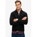 Strickpullover SUPERDRY "ESSENTIAL EMB KNIT HALF ZIP" Gr. L, schwarz, Herren, Strick, Obermaterial: 35% Wolle, 35% Nylon, 30% Baumwolle, unifarben, Pullover