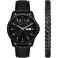 Quarzuhr ARMANI EXCHANGE "AX7147SET", schwarz, Armbanduhren, Herren, Armbanduhr, Herrenuhr, ideal auch als Geschenk, Datum, Lederarmband