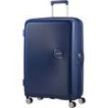 Hartschalen-Trolley AMERICAN TOURISTER "SOUNDBOX 77", Gr. B/H/T: 51,5cm x 77cm x 29,5cm 97 l, blau (midnight navy), Polypropylen, unifarben, Koffer, Reisekoffer Trolley Aufgabegepäck TSA-Zahlenschloss Volumenerweiterung