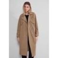 Trenchcoat STREET ONE, Damen, Gr. 44, braun (schwarz nutty mocca), Stoff, 65% Polyester, 35% Baumwolle, unifarben, casual, regular fit Po-bedeckend, V-Ausschnitt, Langarm Bündchen, Mäntel, mit Reverskragen