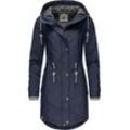 Regenjacke PEAK TIME "L60042", Damen, Gr. XS (34), blau (marine), Obermaterial: 100% Polyurethan, Futter 1: 100% Polyester, Futter 2: 60% Baumwolle, 40% Polyester, Wattierung: 100% Polyester, modisch, tailliert ca. Mitte Oberschenkel, Langarm Ärmel ohne Ärmelschlitz normaler Saum, Jacken, stylisch taillierter Regenmantel für Damen, Topseller