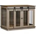 Pawhut - Hundekäfig, Haustierkäfig, Hundehütte mit Zweiraum-Option für Mittelegroße Hunde, Hundebox mit Doppeltüren, Hundehaus, Eiche, 120 x 60 x