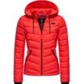 Steppjacke MARIKOO "Kuala", Damen, Gr. S (36), orange (neonorange), Obermaterial: 100% Nylon; Futter: 100% Polyester; Wattierung: 100% Polyester; Ärmelfutter: 100% Polyester, casual, figurbetont hüftlang, hoch geschlossener Ausschnitt, Langarm eng Rippstrickbündchen kontrastfarben, Jacken, ultraleichte Übergangsjacke mit Kapuze