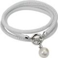 Lederarmband ADRIANA "Schmuck Geschenk Silber 925 Armband Armkette Capri, C1-N, C1-W", weiß (silberfarben, weiß, weiß), Armbänder, Damen, Silber 925 (Sterlingsilber)-Leder-Perlen, Silber 925 (Sterlingsilber), Leder, Perlen, Made in Germany - mit Süßwasserzuchtperle