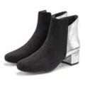 Stiefelette LASCANA Gr. 35, schwarz (schwarz, silber), Damen, Obermaterial: 80% Textilmaterial, 20% Lederimitat. Futter: 100% Lederimitat. Decksohle: 100% Lederimitat. Laufsohle: 100% Synthetik, mehrfarbig, metallic, Schuhe, mit komfortablem Blockabsatz, Stiefel, Boots VEGAN