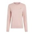 Rundhalspullover TOMMY HILFIGER "CO JERSEY STITCH LS C-NK SWT", Damen, Gr. L (40), foggy pink, Strick, Obermaterial: 67% Baumwolle, 33% Polyamid, unifarben, casual, normal hüftlang, Rundhals, Langarm Bündchen, Pullover, mit Logostickerei