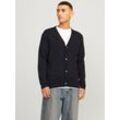 Strickjacke JACK & JONES "JJEEMIL KNIT BUTTON CARDIGAN NOOS", Herren, Gr. M, schwarz, Strick, Obermaterial: 60% Baumwolle, 20% Nylon, 20% Viskose, unifarben, modisch, tiefer V-Ausschnitt, Langarm Bündchen, Strickjacken