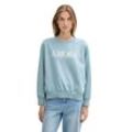 Sweatshirt TOM TAILOR DENIM, Damen, Gr. L (40), rosa (tourmaline), Sweatware, Obermaterial: 52% Baumwolle, 48% Polyester, bedruckt, casual, loose fit taillenbedeckt, Rundhals, Sweatshirts, mit Schriftzug