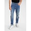 Comfort-fit-Jeans H.I.S "ANTIN", Herren, Gr. 31, Länge 36, blau (mid blau), Denim/Jeans, Obermaterial: 78% Baumwolle, 20% Polyester, 2% Elasthan, modisch, bequem lang, Jeans, bequeme Passform, gerades Bein, mit Used-Waschung