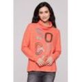 Rollkragenpullover SOCCX Gr. L, rot (coral), Damen, Material: 53% Viskose, 43% Polyester, 4% Elasthan, bedruckt, Glitzermuster, Pullover, aus Feinstrick