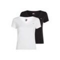 T-Shirt TOMMY JEANS "TJW 2PACK V-NECK TEE", Damen, Gr. S (36), beige (ecru, schwarz), Jersey, Obermaterial: 100% Baumwolle, unifarben, casual, regular fit hüftlang, V-Ausschnitt, Kurzarm abgesteppt, Shirts, mit Logostickerei