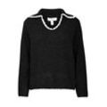 Strickpullover B.YOUNG "Strickpullover BYNINNA W. COLLAR -", Damen, Gr. L, schwarz (schwarz mix), Obermaterial: 50% Polyester Pol. recyc.. 15% Wolle WO. 13% Polyester PES. 9% Polyacryl PAN. 9% Polyamid PA., unifarben, normal, V-Ausschnitt, Langarm, Pullover