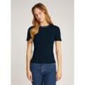 T-Shirt TOMMY HILFIGER "RWB SLIM TEE SS C-NK" Gr. L (40), blau (schwarz night navy), Damen, Obermaterial: 92% Baumwolle, 8% Elasthan, kontrastfarbene Details, Shirts, mit Kontrast-Details, Struktur