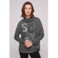 Rollkragenpullover SOCCX Gr. L, schwarz, Damen, Material: 53% Viskose, 43% Polyester, 4% Elasthan, bedruckt, Glitzermuster, Pullover, aus Feinstrick