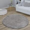 Paco Home - Teppich Rund Hochflor Wohnzimmer Shaggy Langflor Weich Flauschig Modern Unifarben ø 160 cm Rund, Grau