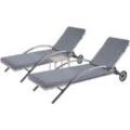 2er-Set Sonnenliege HHG-284, Relaxliege Gartenliege, Poly-Rattan grau Kissen dunkelgrau