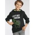 Kapuzensweatshirt KIDSWORLD "CAN´T GET ENOUGH - Spruch", Jungen, Gr. 152/158, schwarz, angeraute Sweatware, Obermaterial: 100% Baumwolle, bedruckt, casual, Basic, Rippbündchen, Sweatshirts, bedrucktes Design, aus Baumwolle