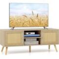 Costway - TV-Schrank Holz Lowboard für Fernseher bis zu 55 Zoll, Fernsehtisch mit 2 Türen & offenen Fächern, Fernsehschrank TV-Regal für Wohnzimmer