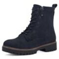 Schnürboots TAMARIS, Damen, Gr. 36, blau (navy), Nubukleder, modisch, Schuhe, Blockabsatz, Schnürstiefelette mit Zierreißverschluss außen