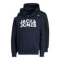 Kapuzensweatshirt JACK & JONES "JJECORP LOGO SWEAT HOOD 2PK MP NOOS" Gr. M (48), blau (schwarz, navy), Herren, angeraute Sweatware, Obermaterial: 70% Baumwolle, 30% Polyester, bedruckt, Sweatshirts