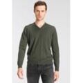 V-Ausschnitt-Pullover OLYMP "OLYMP Strick Casual" Gr. M, grün (olive), Herren, Obermaterial: 100% Schurwolle, Pullover, klassischer Strickpullover