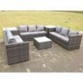 Polyrattan Gartenmöbel Set 9 -Sitzer Gartenlounge Sofa Set Balkonmöbel Terrassenmöbel mit Gartensofa Couchtisch Dunkelgrau Gemischt - Fimous