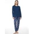 Schlafanzug MEY "SCRIBBLED DOTS" Gr. 42, blau (deep marine), Damen, Single Jersey, Obermaterial: 100% Baumwolle, Homewear-Sets, Gepunktete Hose mit Bündchen