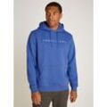 Hoodie TOMMY JEANS "TJM REG LINEAR LOGO HOODIE EXT" Gr. L, tempo blau, Herren, Sweatware, Obermaterial: 80% Baumwolle, 20% Polyester, unifarben, Sweatshirts, mit Logo-Stickerei