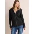 Cardigan CECIL, Damen, Gr. L (42), schwarz, Stoff, 48% Viskose, 46% Polyester, 6% Elasthan, unifarben, casual, gerade normal, ohne Ausschnitt, Langarm Bündchen, Strickjacken, mit Kapuze mit Tunnelzugband