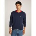 Strickpullover TOMMY JEANS "TJM SLIM ESSNTLS C-NECK SWEATER", Herren, Gr. M, blau (schwarz night navy), Strick, Obermaterial: 100% Baumwolle, unifarben, casual, slim fit hüftbedeckend, hoch geschlossener Ausschnitt, Langarm weit Bündchen, Pullover, mit Markenlogo auf der Brust