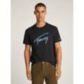 T-Shirt TOMMY JEANS "TJM REG RWB SIGNATURE TEE", Herren, Gr. L, schwarz, Jersey, Obermaterial: 100% Baumwolle, unifarben, casual, normal hüftlang, Rundhals, Kurzarm abgesteppt, Shirts, mit großem Logodruck