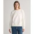 Sweatshirt GANT "SHIELD C-NECK SWEAT" Gr. L, weiß (eggshell), Damen, Sweatware, Obermaterial: 87% Baumwolle, 13% Polyester, Sweatshirts, Grafische GANT-Stickerei auf der Brust