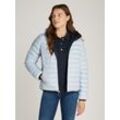 Steppjacke TOMMY HILFIGER "REVERSIBLE LW PADDED JACKET", Damen, Gr. M (38), blau (breezy blau), Web, Obermaterial: 100% Polyester, unifarben, casual, normal hüftlang, Langarm elastischer Bund, Jacken, mit reversible Tragemöglichkeit, leichte Wattierung, Logo-Patch