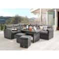 Gartenlounge-Set DESTINY "SANTA PONSA", grau (mix grau), B:206cm H:80cm, Obermaterial: 100% Polyester. Füllung: 50% Polyester, 50% Polyurethan, Sitzmöbel-Sets, Aluminium, Polyrattan