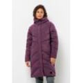 Daunenmantel JACK WOLFSKIN "MARIENPLATZ COAT W" Gr. M (38/40), lila (berry, jam), Damen, Obermaterial: 87% Polyamid, 13% Elastan; Futter: 100% Polyester; Füllung: 90% Entendaunen, 10% Federn, Mäntel