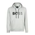 Kapuzensweatshirt BOSS GREEN "Soody Tape Logo" Gr. L, light, pastel grau054, Herren, Sweatware, Obermaterial: 73% Baumwolle, 22% Polyester, 5% Elasthan, gestreift, Sweatshirts, mit modischen Logo-Print