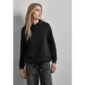 Hoodie STREET ONE Gr. 34, schwarz, Damen, Sweatware, 60% Baumwolle, 40% Polyester, unifarben, Sweatshirts, mit Tunnelzug am Saum