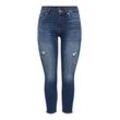 Skinny-fit-Jeans ONLY "ONLBLUSH MW SK RW ANK DNM REA" Gr. L (40), Länge 32, blau (dunkelblau denim), Damen, Denim/Jeans, Obermaterial: 92% Baumwolle, 6% Elastomultiester, 2% Elasthan, unifarben, Jeans