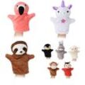 Handpuppen für Kinder, 8er Set Tiere, Affe, Einhorn, Faultier, Flamingo, Handspielpuppen, weiches Plüsch, bunt - Relaxdays