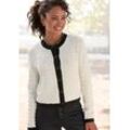 Strickjacke LASCANA, Damen, Gr. 32/34, schwarz (creme, schwarz), Strick, Obermaterial: 37% Polyester, 36% Polyacryl, 22% Baumwolle, 5% Elasthan, unifarben mit Farbeinsatz, modisch, figurbetont taillenbedeckt, Rundhals, Langarm kontrastfarben, Strickjacken, mit dezentem Lurexgarn, Kontrastbündchen, casual-chic, elegant