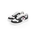 Plateausneaker TOMMY JEANS "TJW RETRO BASKET ESS", Damen, Gr. 37, schwarz-weiß (schwarz, weiß), Leder, Textil, sportlich, Schuhe, Freizeitschuh, Halbschuh, Schnürschuh mit seitlicher Logoflagge