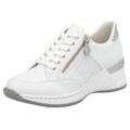 Keilsneaker RIEKER, Damen, Gr. 40, silber (weiß, silberfarben), Lederimitat, Textil, Glitzer, sportlich, Schuhe, Schnürschuh, Halbschuh, Sneaker mit loser Einlage, schmale Form