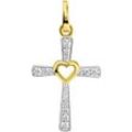 Kreuz-Anhänger FIRETTI "Schmuck Geschenk Gold 375 Halsschmuck Anhänger Kreuz mit Herz", gold (gelbgoldfarben, weißgoldfarbenkristallweiß, kristallweiß), Schmuckanhänger, Damen, Gelbgold 375, 1,3 g, mit Zirkonia (synth.)