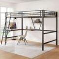 Okwish - Metallbett mit Bettrahmen 90 x 200 cm, Eisenbett, Hochbett mit L-förmigem Schreibtisch und Regal für Kinder, Jugendliche und Erwachsene,