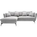 Ecksofa ANDAS "LIVORNO,258 cm, L-Form", grau (hellgrau), B:258cm H:91cm, 100% Polyester, PU-Schaum und Nosag-Federung., Federung Ottoman : 12 x Feder Type B 1650mm, Ferderung 2 Sitzer: 10 x Feder Type B 650 mm, Sitz und Funktion: Schaum T30/40 8 cm., Sofas, Schlaffunktion u. Bettkasten (139/224cm), Samt, Struktur, Webstoff