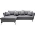 Ecksofa ANDAS "LIVORNO,258 cm, L-Form", grau (anthrazit), B:258cm H:91cm, 100% Polyester, PU-Schaum und Nosag-Federung., Federung Ottoman : 12 x Feder Type B 1650mm, Ferderung 2 Sitzer: 10 x Feder Type B 650 mm, Sitz und Funktion: Schaum T30/40 8 cm., Sofas, Schlaffunktion u. Bettkasten (139/224cm), Samt, Struktur, Webstoff